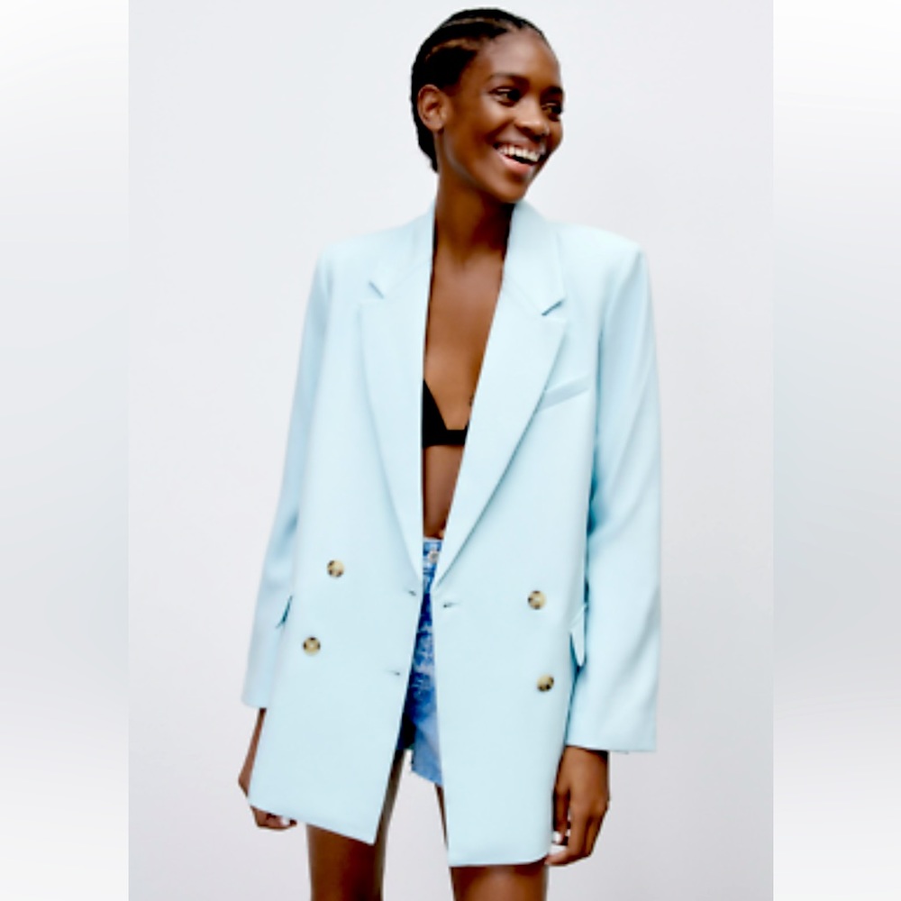 Zara Light Blue Double-Breasted Blazer